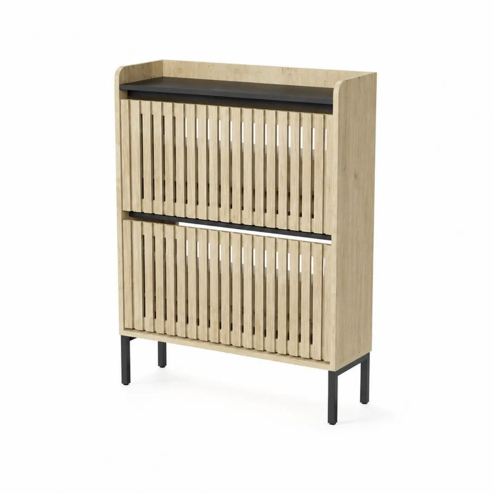 Schuhschrank Holzoptik Schwarz Metallgestell 120cm