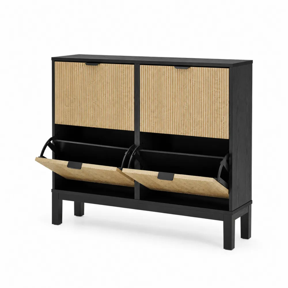 Schuhschrank Schwarz/Natur Holz und Metall