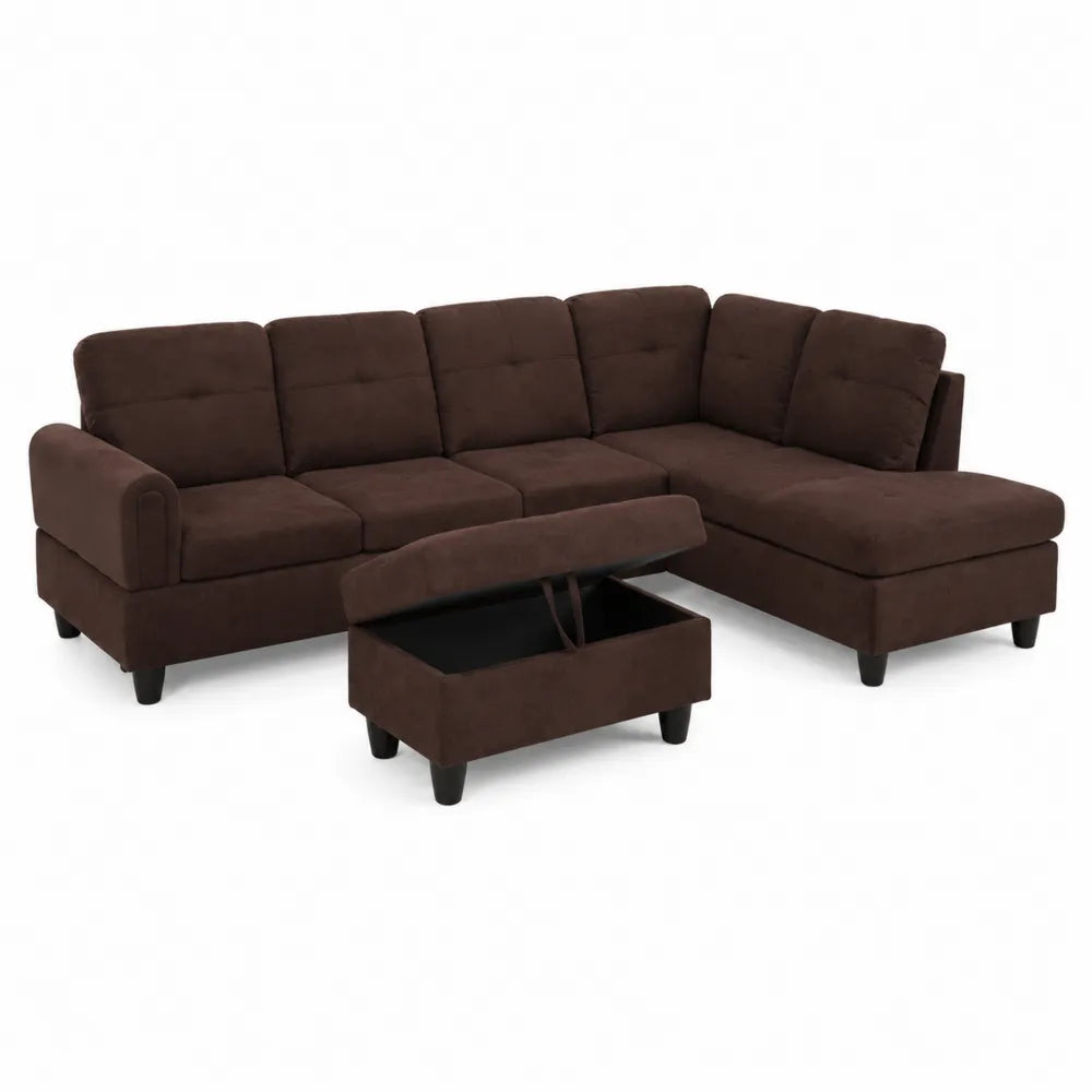 L-förmiges Mikrofaser-Ecksofa mit Stauraum, Braun