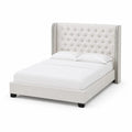 Polsterbett mit hohem Kopfteil 140x200 cm Stoff Beige