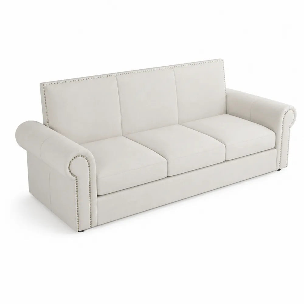 3-Sitzer Sofa Kunstleder Creme 220cm