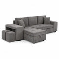 Ecksofa Set mit Ottomane und Hocker aus Stoff, Grau, 260x160x85 cm