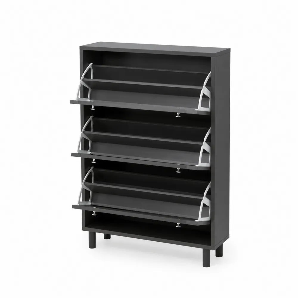 Schuhregal Schwarz Holzfaserplatte 4 Ebenen 80x30x128cm