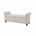 Beige Sitzbank mit Stauraum Leinen Holz