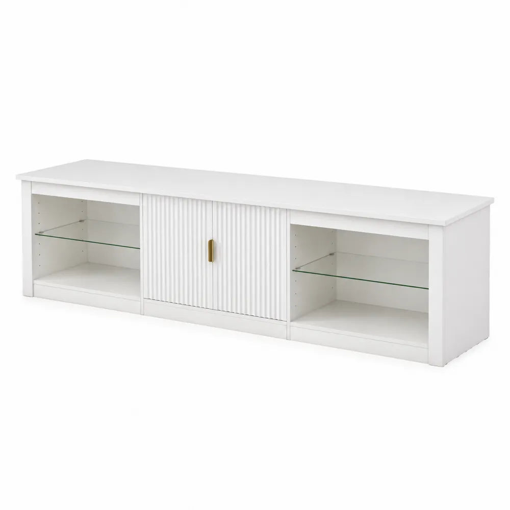 TV-Schrank Weiß Holzwerkstoff mit Gehärteten Glasregalen 180x40x50cm
