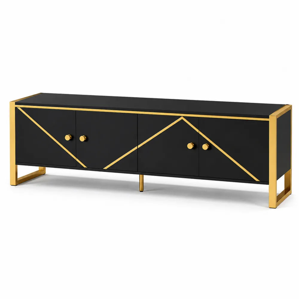 TV-Schrank MDF-Holz Edelstahl Schwarz Gold 180x40x50 cm