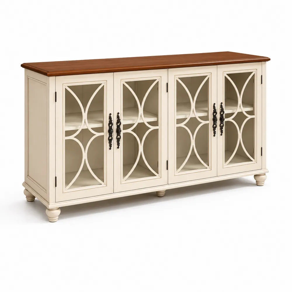 Sideboard Holz Weiß/Braun mit gehärtetem Glas