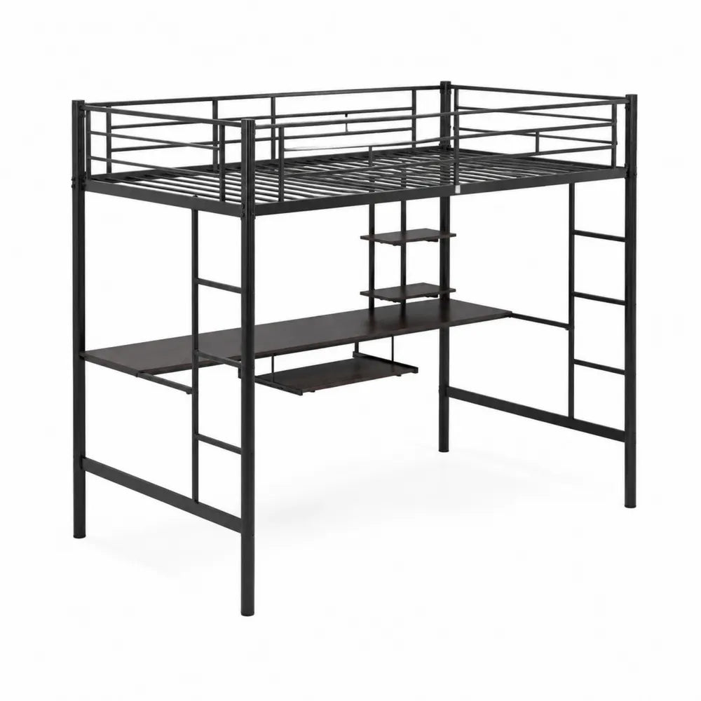 Metall-Hochbett mit Schreibtisch, Schwarz