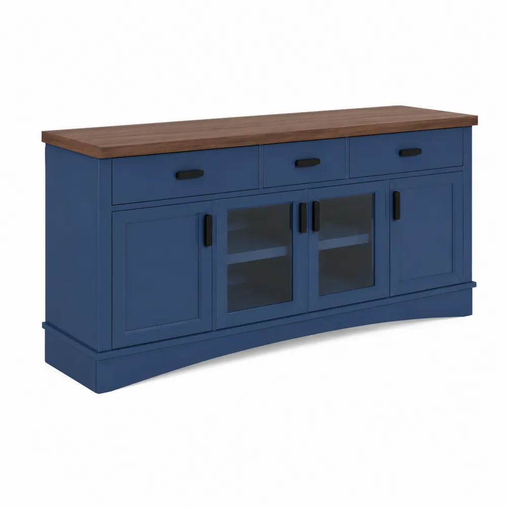 TV-Schrank Massivholz Blau mit Glas 180cm