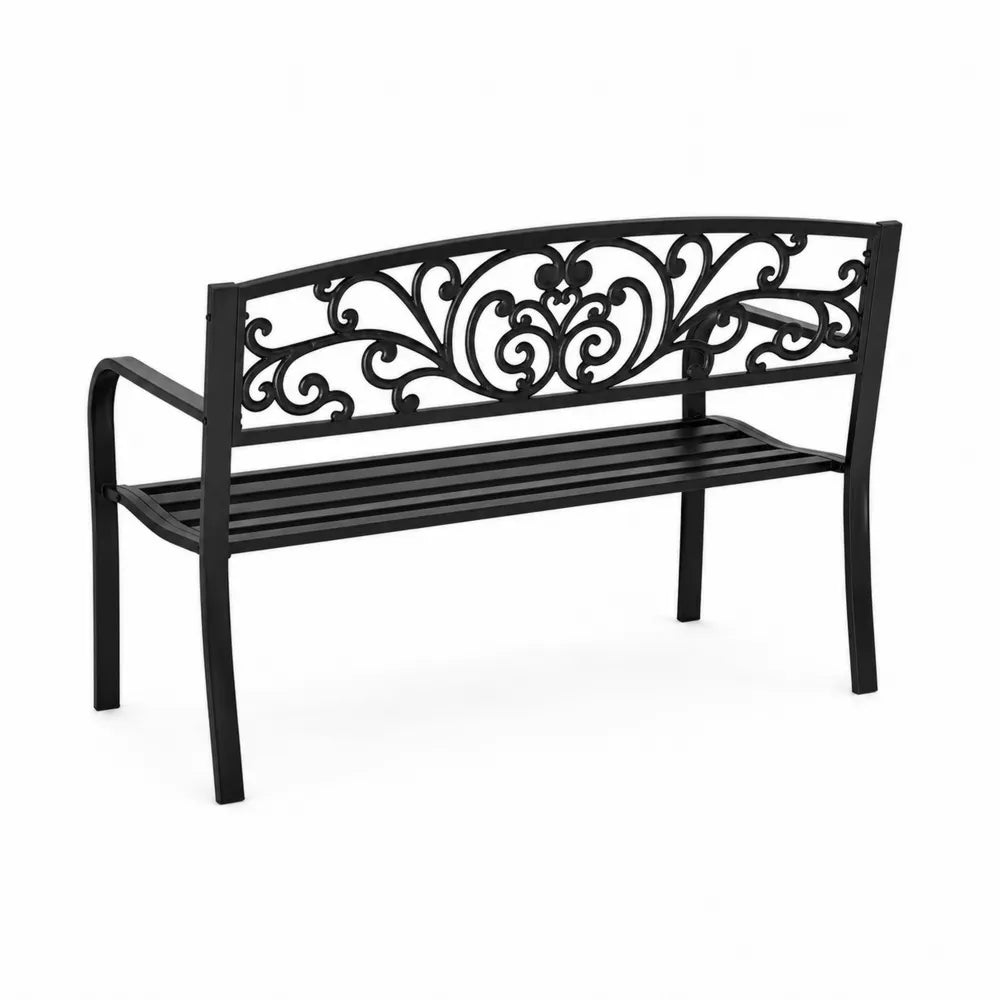 Metall Gartenbank mit Verzierung Schwarz 125cm