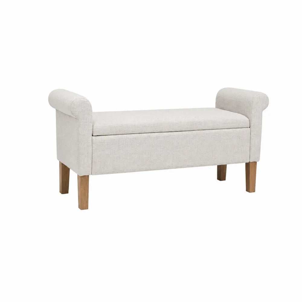 Sitzbank mit Armlehnen aus Leinenstoff Beige 120x40x58cm