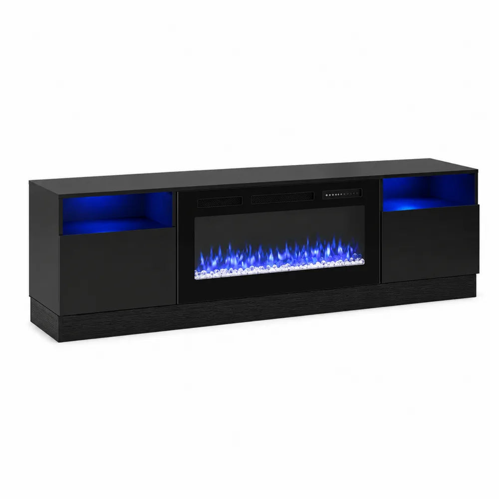 TV-Möbel mit elektrischem Kamin Schwarz MDF