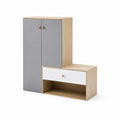 Schuhschrank mit Schublade MDF Grau Holzoptik Weiß 90x35x90cm