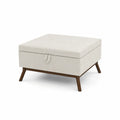 Polsterhocker Creme Leinen 80x80x40 cm