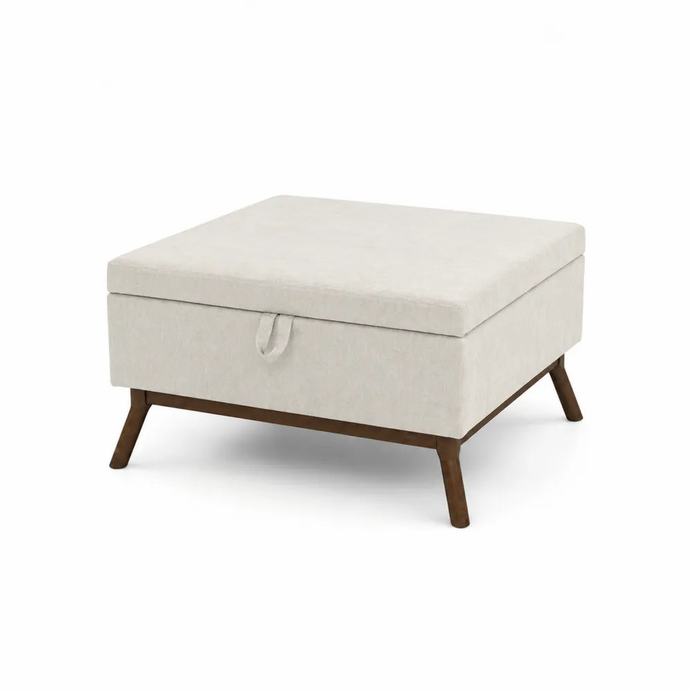 Polsterhocker Creme Leinen 80x80x40 cm