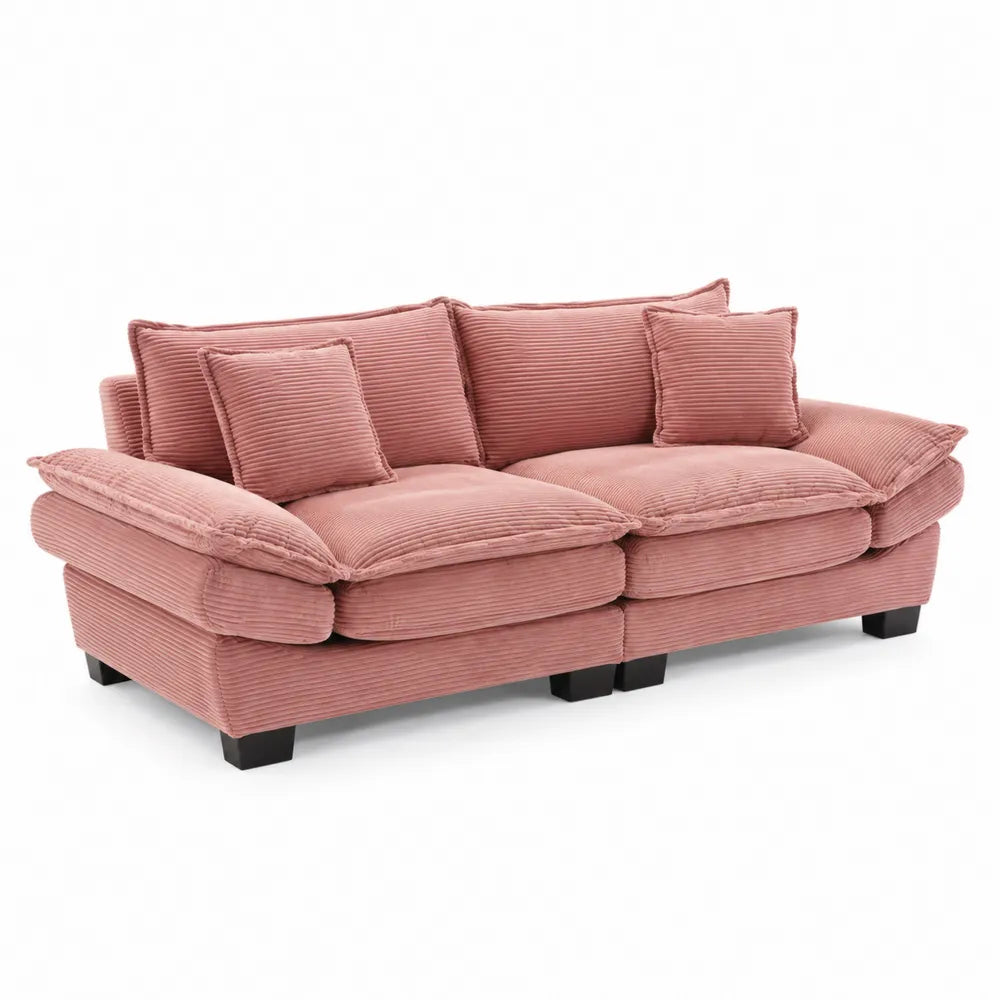 3-Sitzer Sofa Cordstoff Rosa Holzrahmen